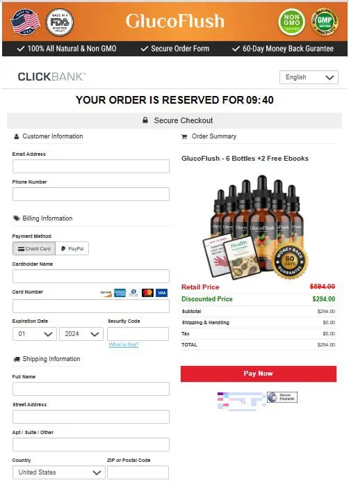 Glucoflush Supplement Order Page